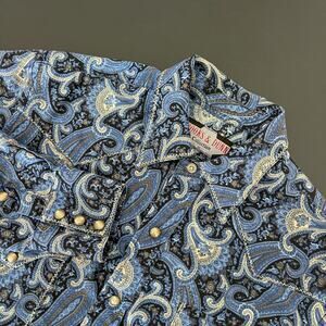 Panhandle Slim Brooks Dunn Western Shirt Mens Small Blue Paisley Pearl Snap
